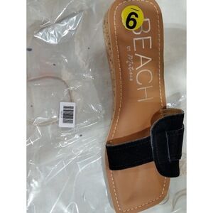 Beach By Matisse Baja Cork Wedge Slide Slip-on Sandals Suede Black 9